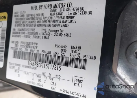 2020 Ford Mustang Gt из США, поврежденный, VIN 1FA6P8CF1L5117815